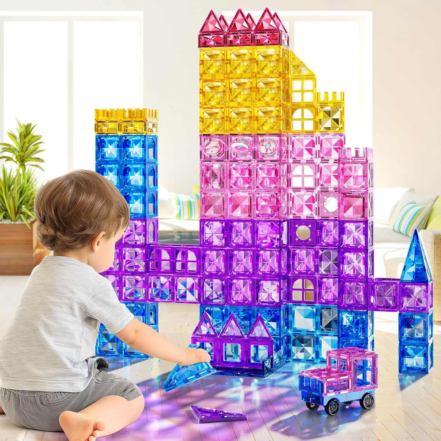 Magnetic Tiles Marble Run 50-piece STEM building set with colorful magnetic tiles and marble tracks for creative kids play