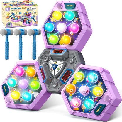 Whack A Mole Toy 3 player game with hammers and score trackers for kids' active family fun