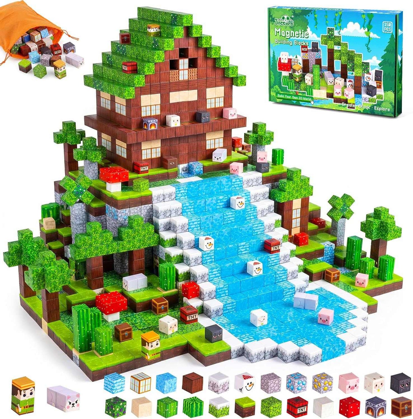 Colorful Magnetic Tiles 150 pcs princess castle STEM building set for creative play