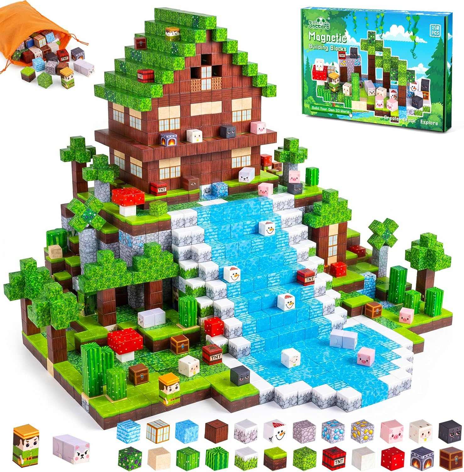 Colorful Magnetic Tiles 150 pcs princess castle STEM building set for creative play