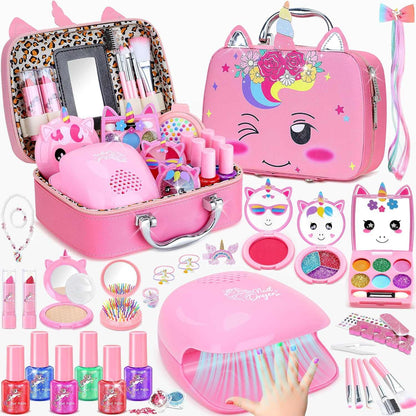Kids makeup kit 42 pcs washable nail set and accessories for girls ages 3-12