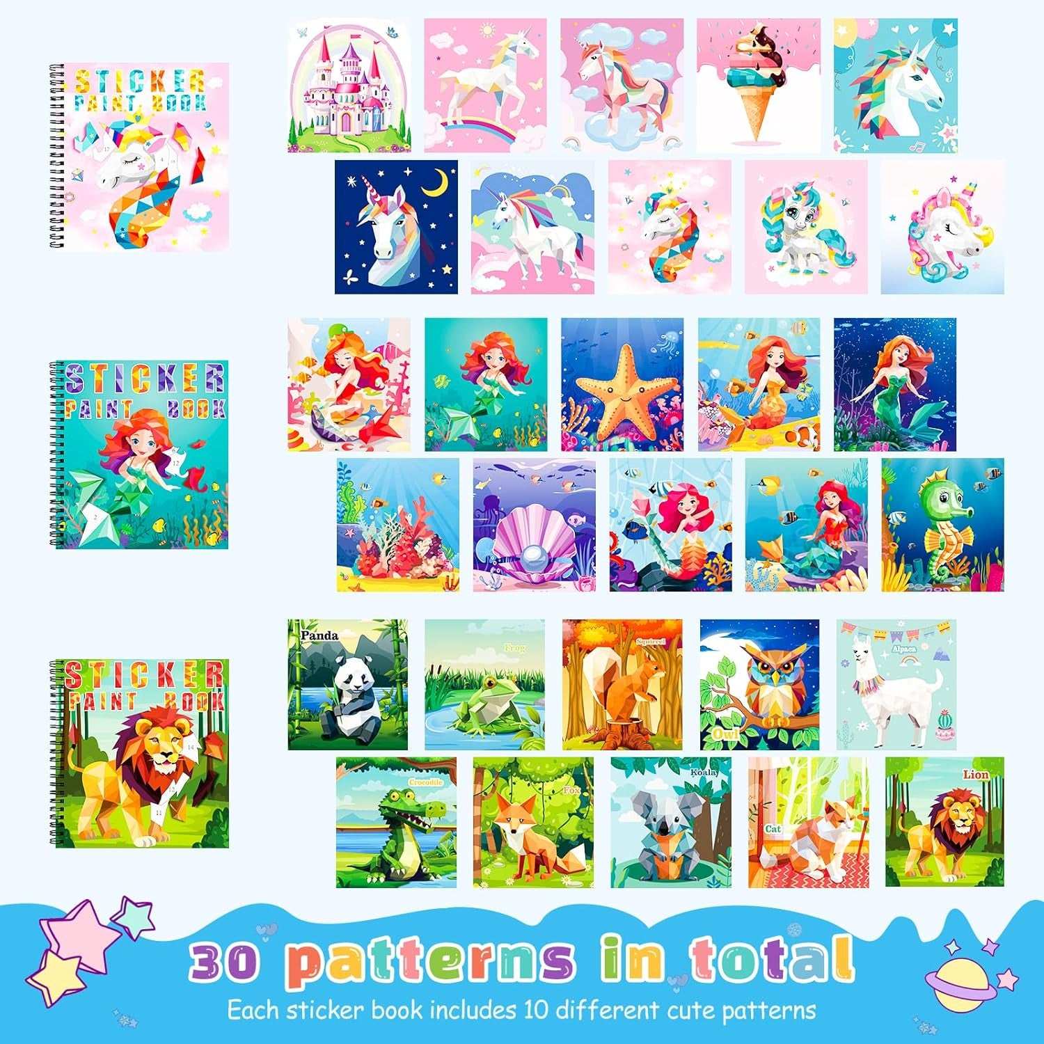 Paint by Sticker Books 4 pack creative activity set for kids with colorful themed sticker pages