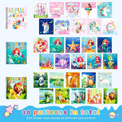 Paint by Sticker Books 4 pack creative activity set for kids with colorful themed sticker pages