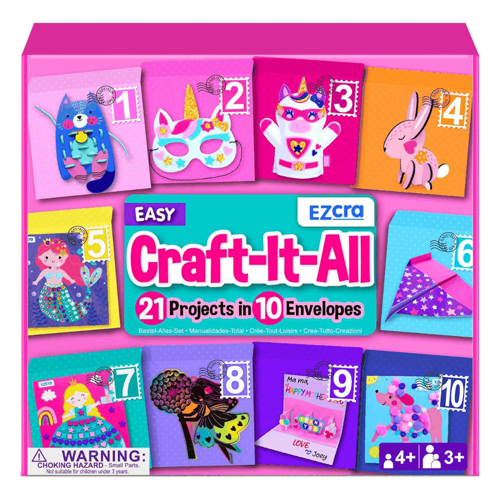 Craft kit for kids with 21 creative unicorn and animal projects in organized envelopes