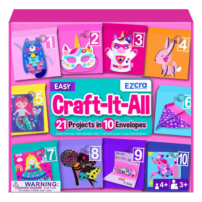 Craft kit for kids with 21 creative unicorn and animal projects in organized envelopes