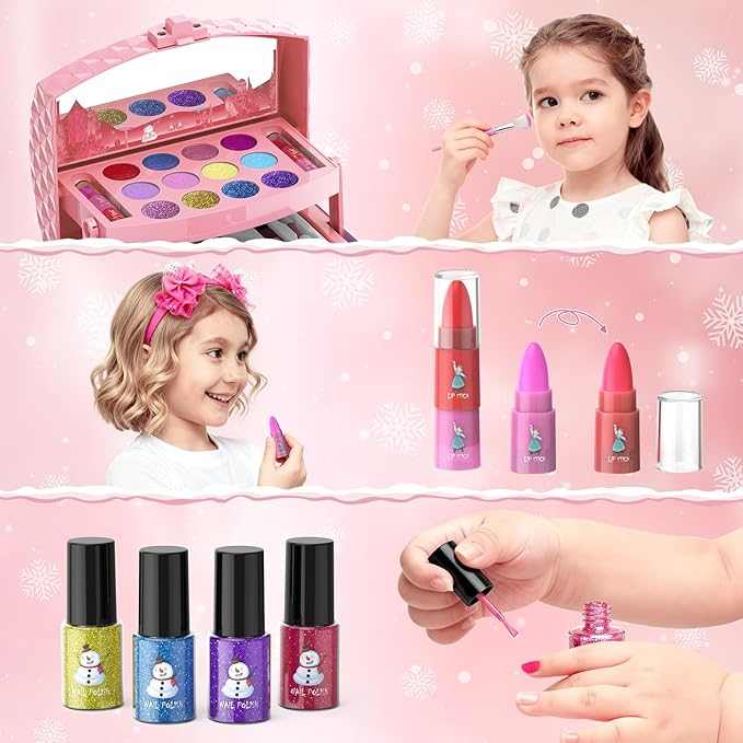 Kids Makeup Kit for Girls 56-piece washable cosmetic gift set in organized carry case for ages 3-10