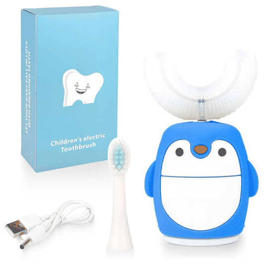 Kids U shaped electric toothbrush with silicone brush head and timer for ages 7 to 15