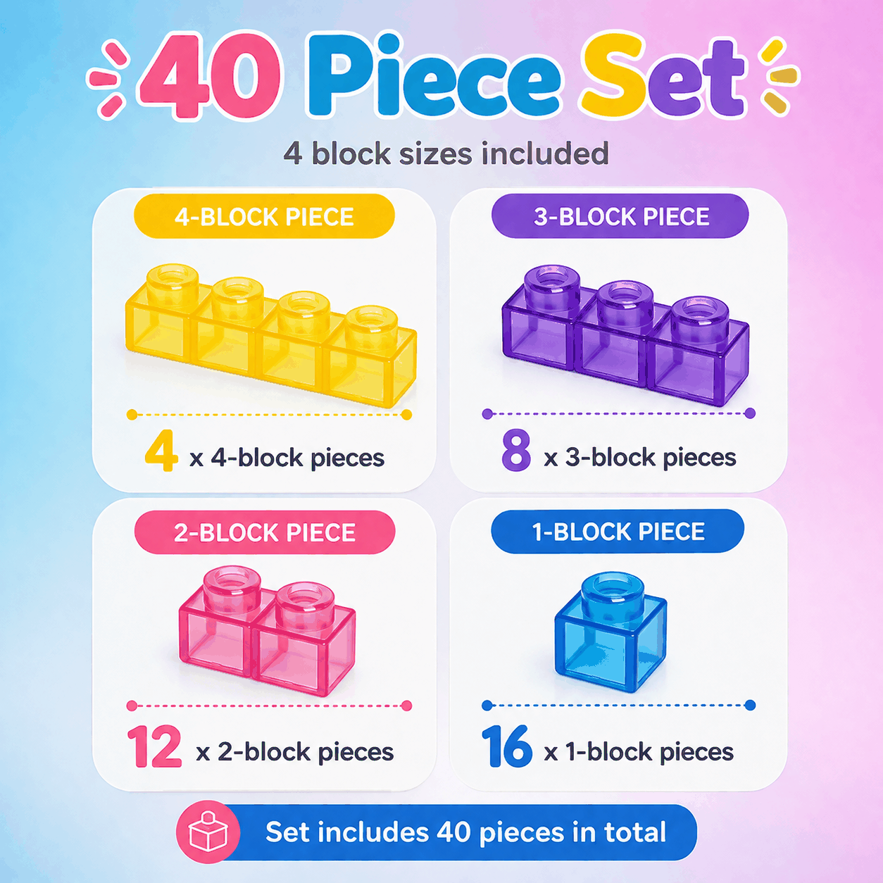 40PCS colorful squishy building blocks set for sensory play and stress relief