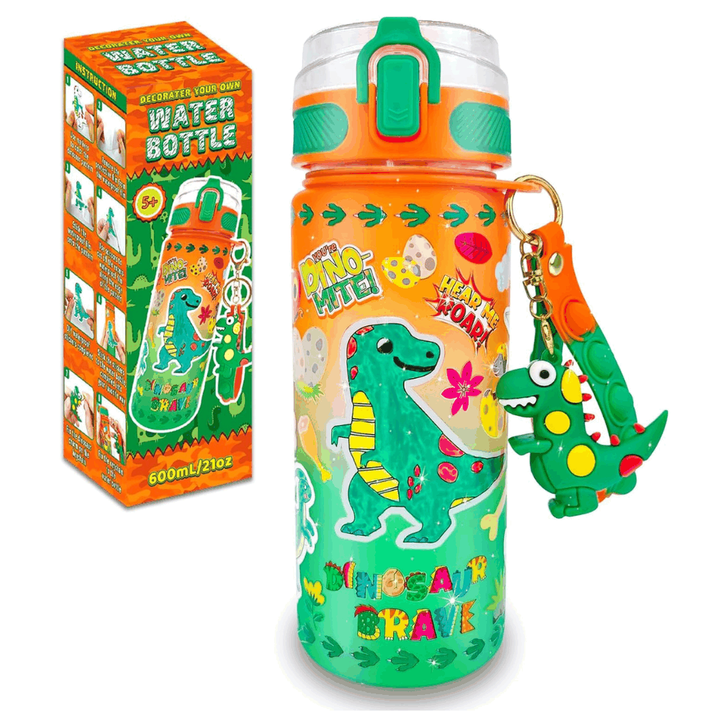 DIY Water Bottle Kit for Kids with colorful themed accessories and sparkling stickers for creative decoration