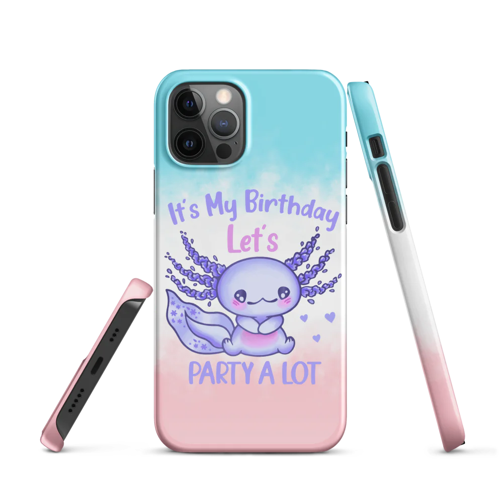 Phone case with a cartoon octopus and birthday text on a gradient background
