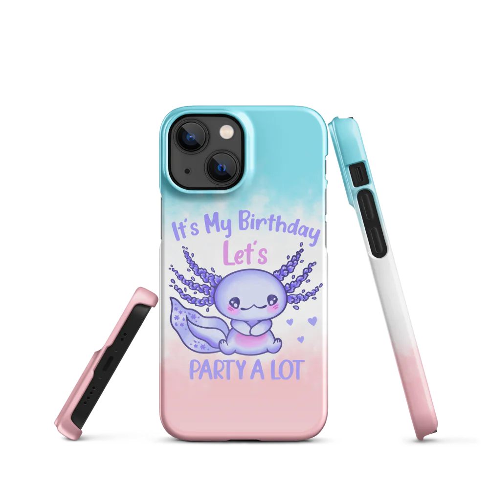 Phone case with a cute design and text, displayed with a pen on a white background