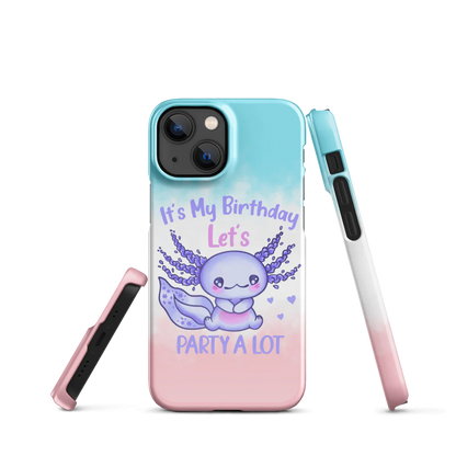 Phone case with a cute design and text, displayed with a pen on a white background