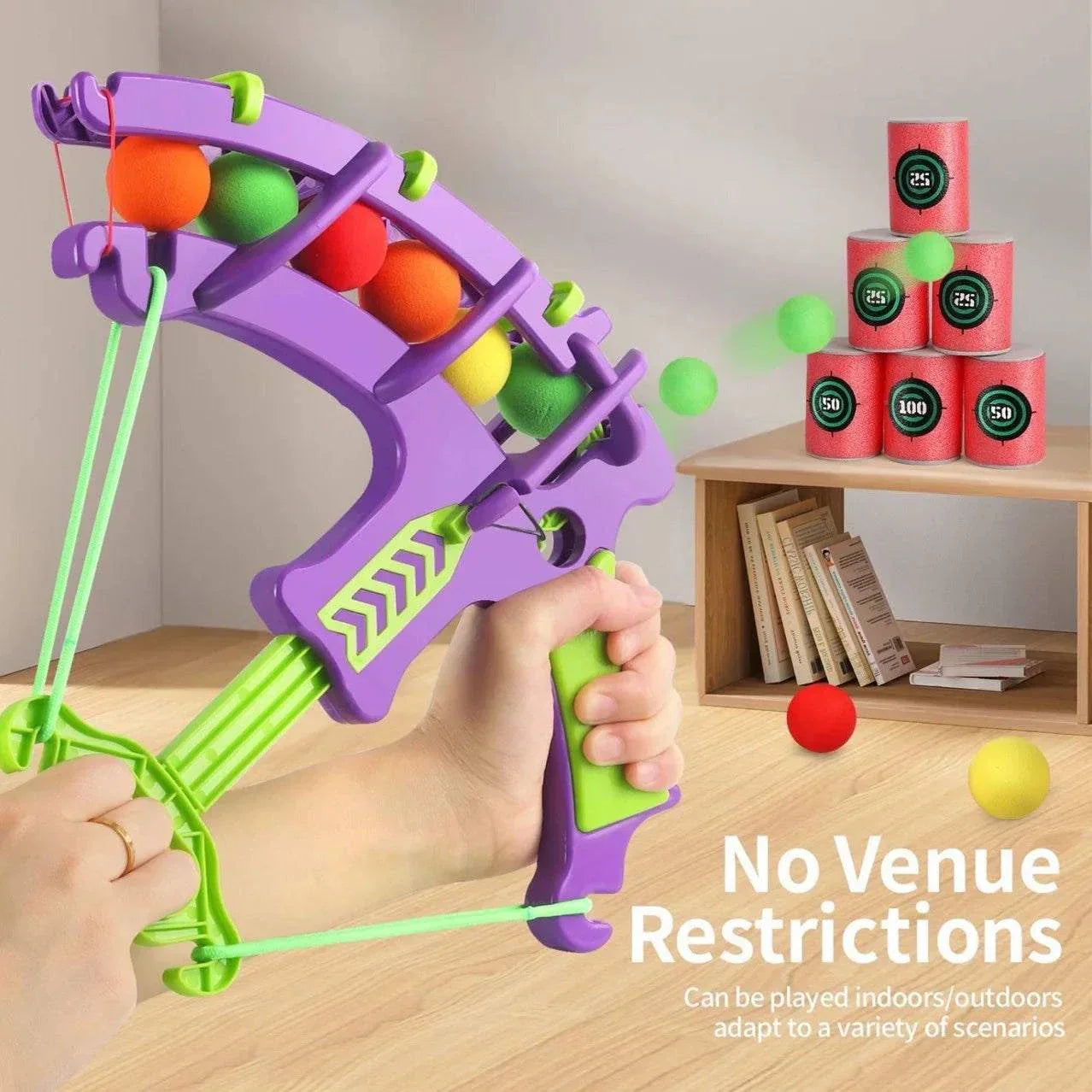 Kids Archery Toy Set with bow, soft foam balls, and target cans for safe indoor and outdoor play