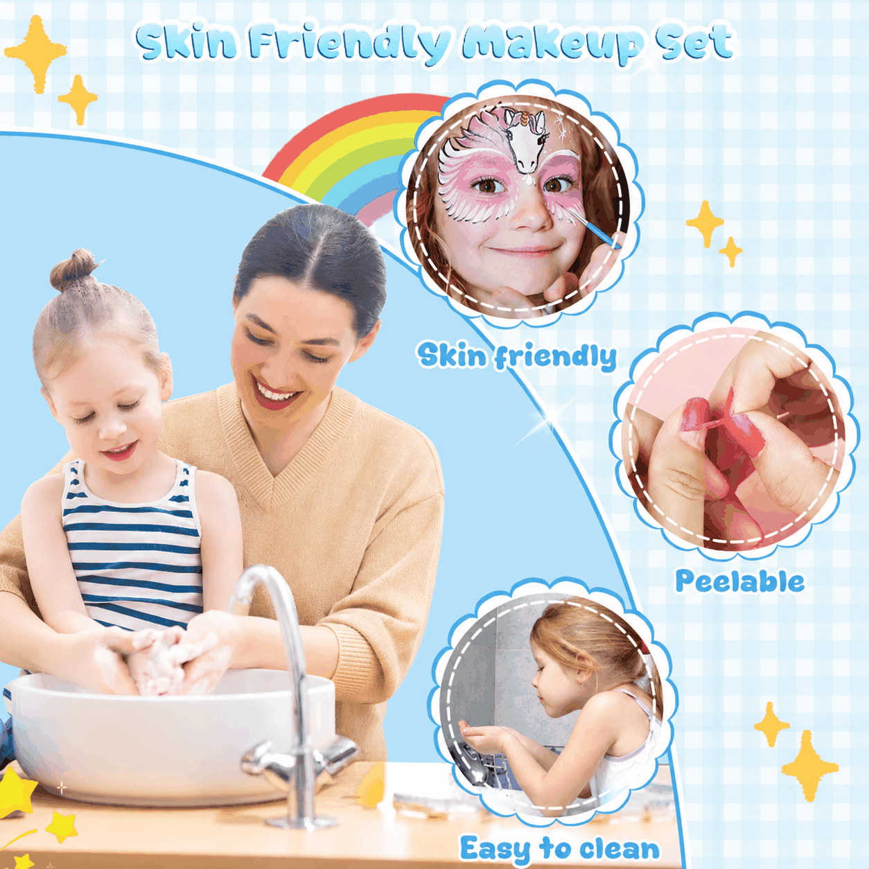 Kids Makeup Kit 42-piece washable nail and makeup set for girls ages 3 to 12 with accessories and mini nail dryer