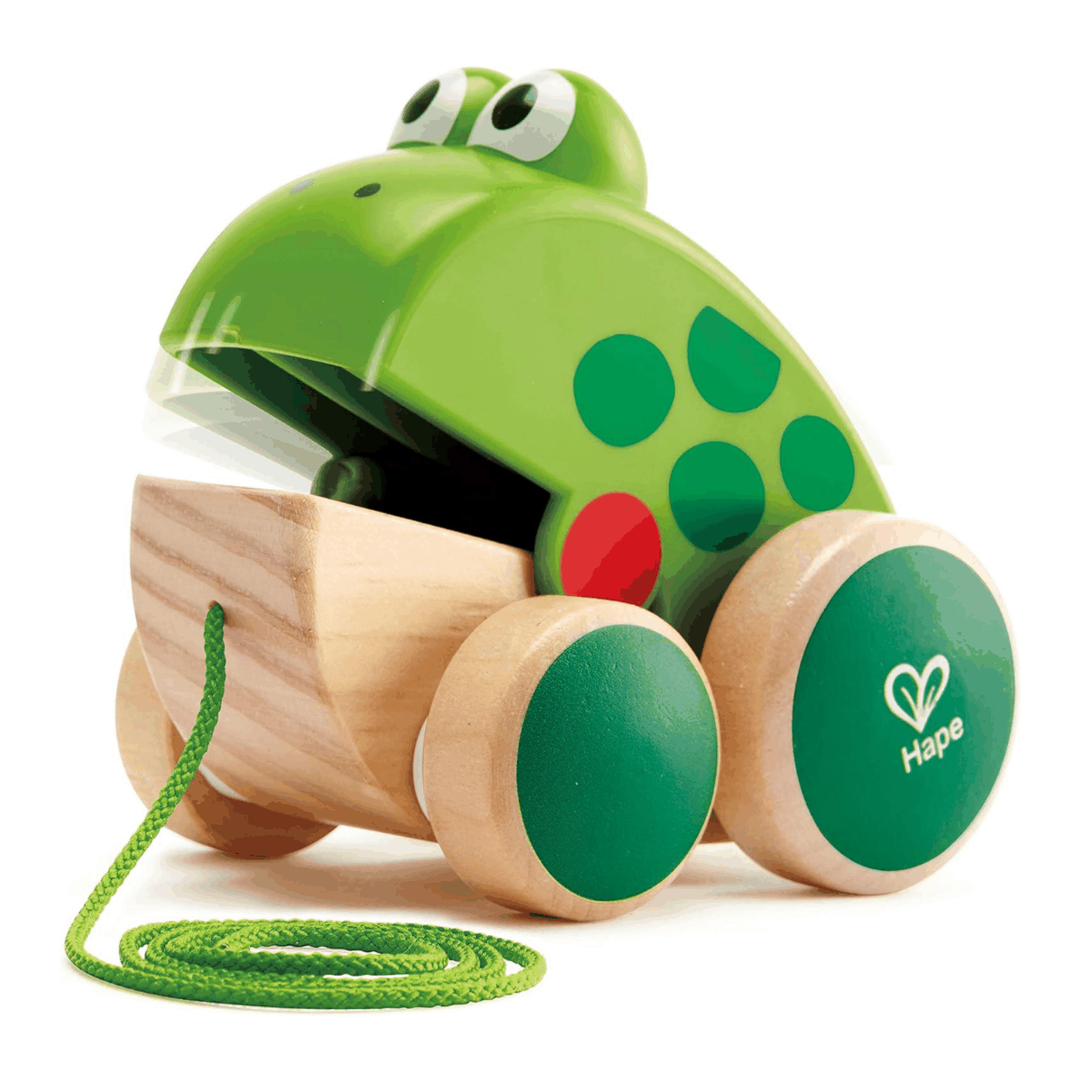 Colorful wooden pull along toy animals for toddler sensory and motor skill development