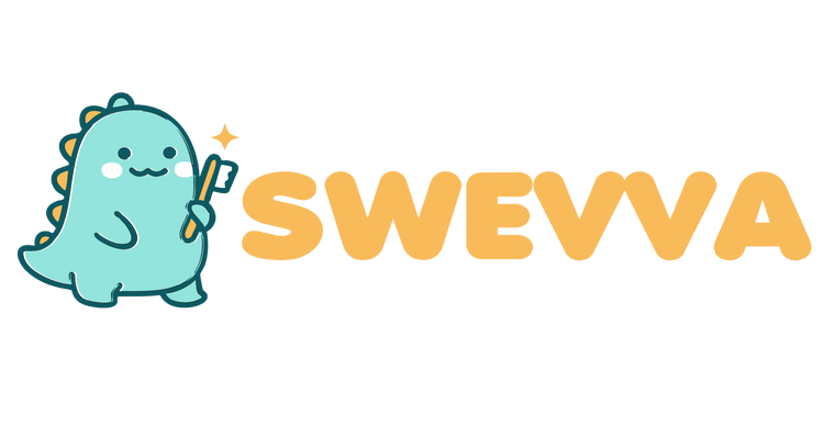 Logo of SWEVVA with a cartoon dinosaur character on a white background