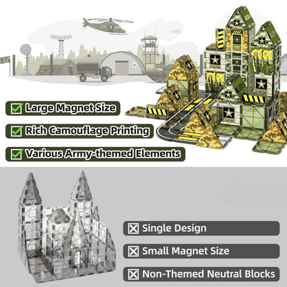 Children building army bases with Army Magnetic Tiles STEM set