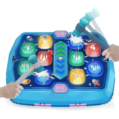 Interactive Whack a Mole Game for Kids with lights, music, and soft rubber hammers for fun learning and coordination.