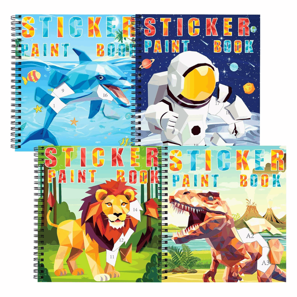 Paint by Sticker Books 4 pack creative activity set for kids with colorful themed sticker pages