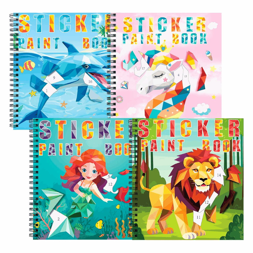 Paint by Sticker Books 4-pack creative activity set for kids with colorful themed sticker pages