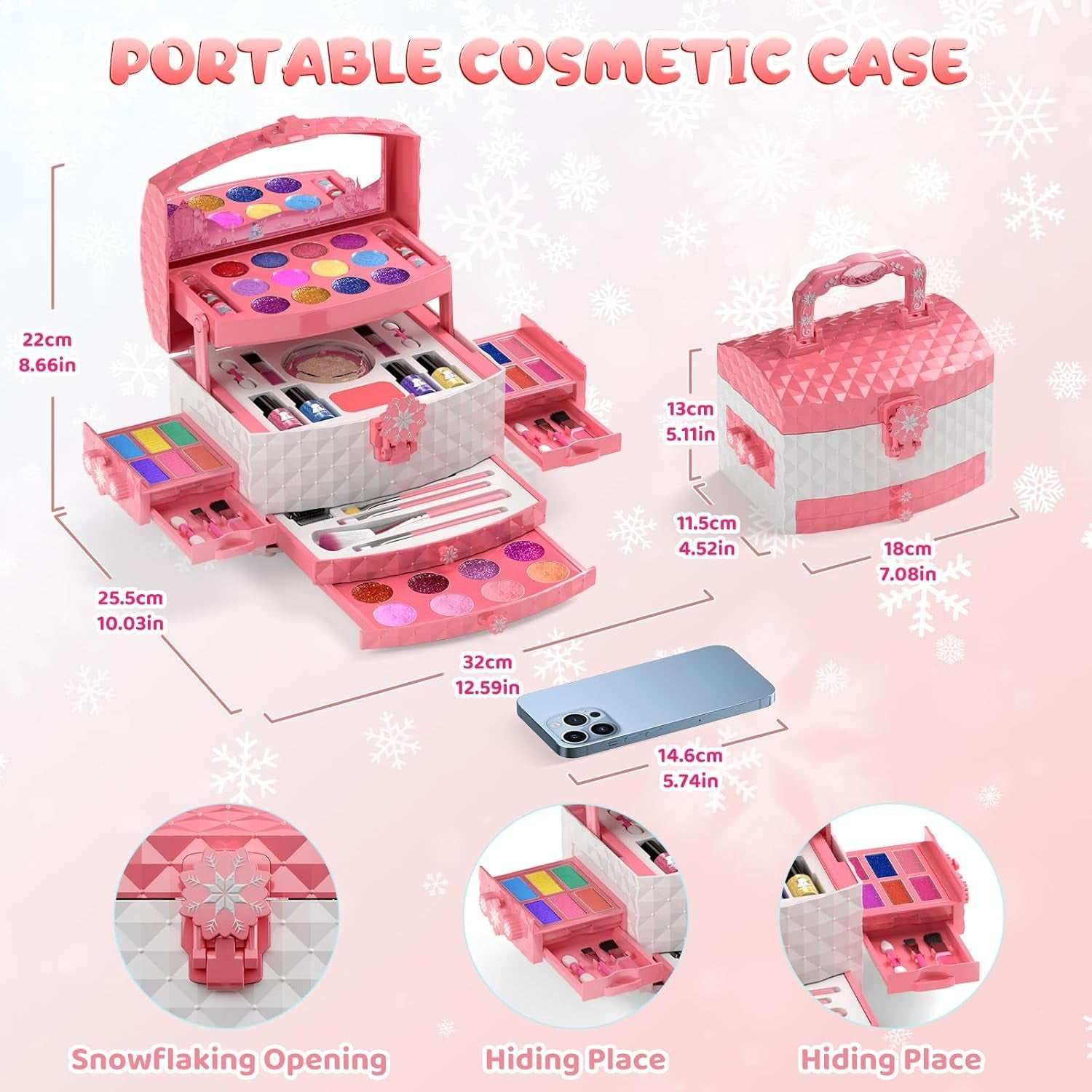 Kids Makeup Kit for Girls 56-piece washable non-toxic cosmetic set with brushes and colorful makeup in reusable carry case for ages 3 to 10