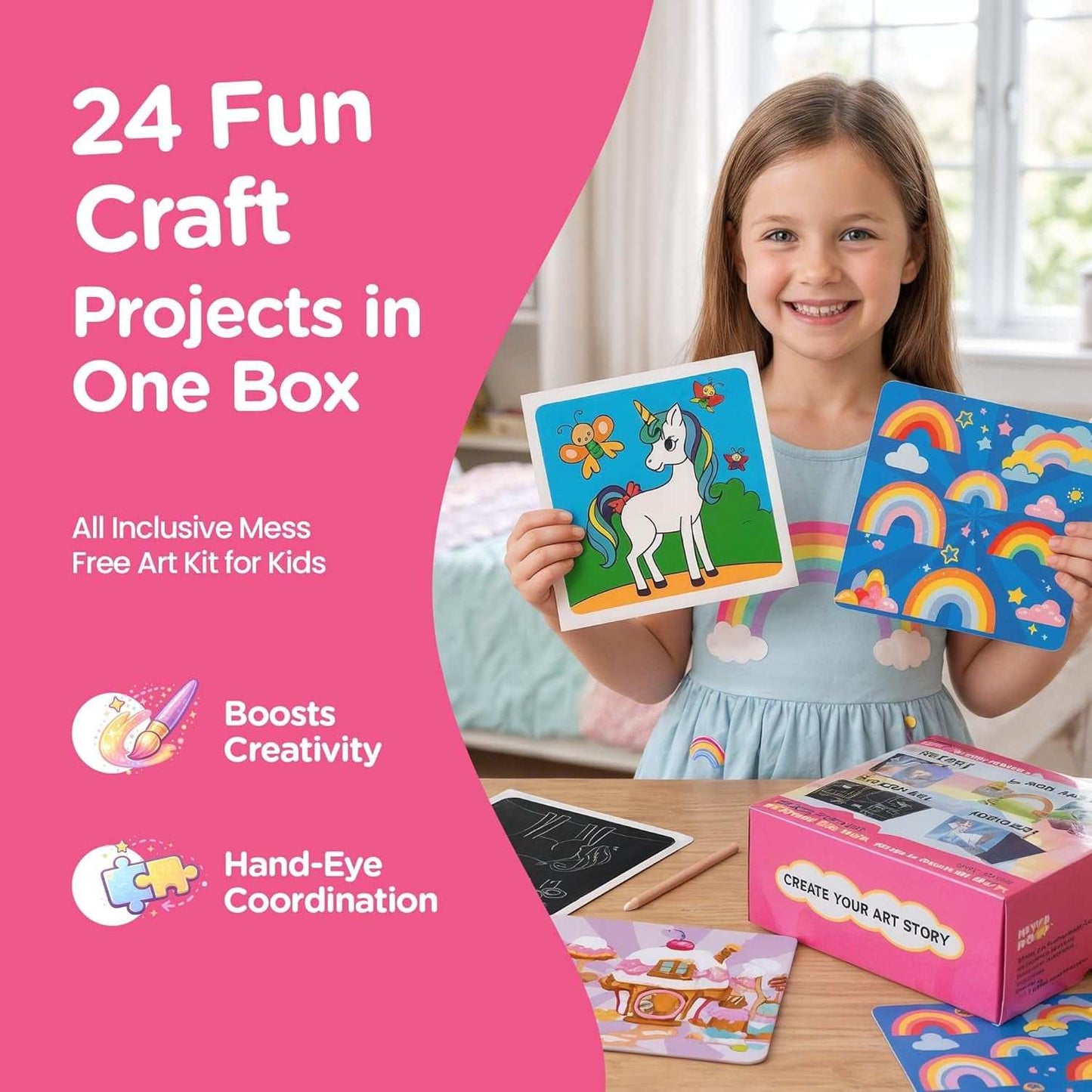 Princess Craft Kit for Girls with 24 princess and unicorn themed art projects including dot, foil, scratch, and foam art activities