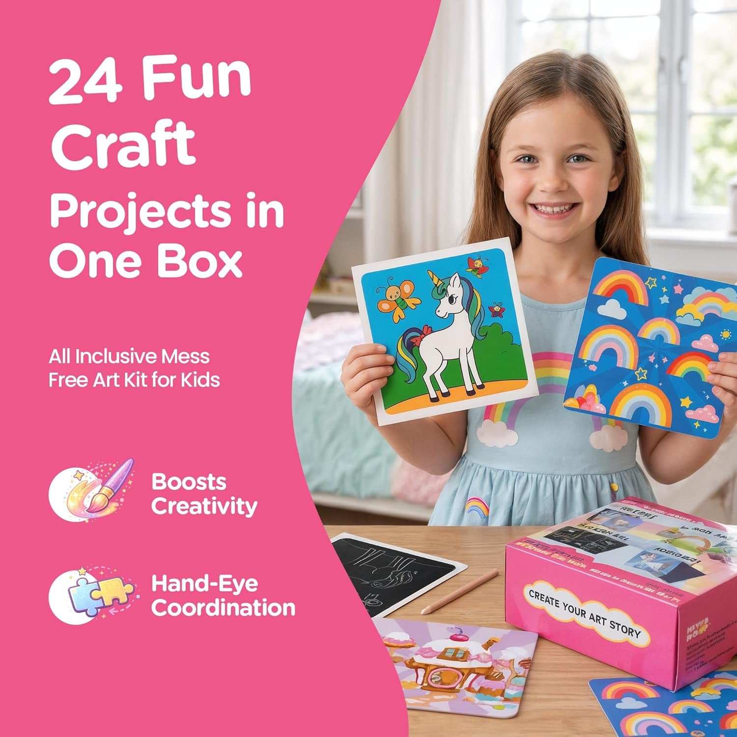 Princess Craft Kit for Girls with 24 princess and unicorn themed art projects including dot, foil, scratch, and foam art activities