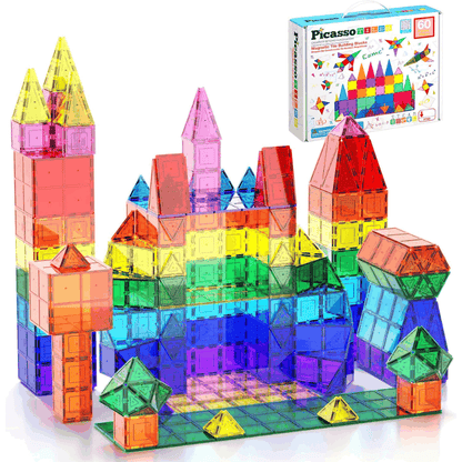 Magnetic Building Tiles for Kids 60-piece colorful STEM construction set with geometric shapes for creative play and learning