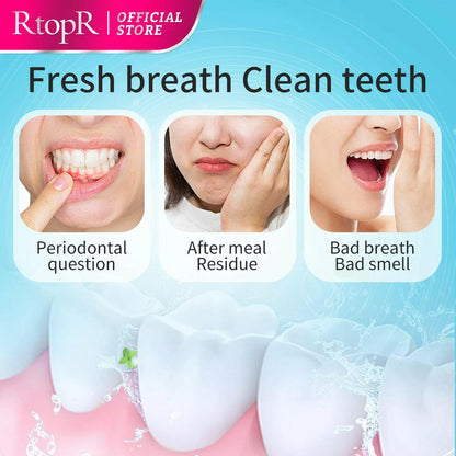 Advertisement for RtopR dental products showing images of teeth and mouth with text about fresh breath and clean teeth.