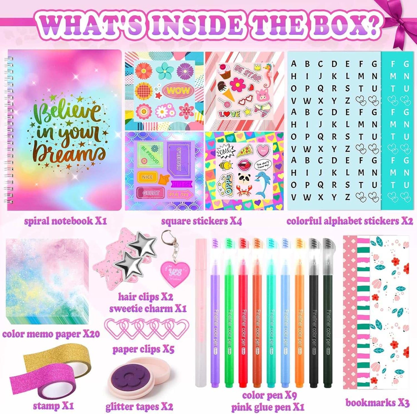 DIY Journal Kit for Girls with colorful pens, stickers, and creative journaling supplies