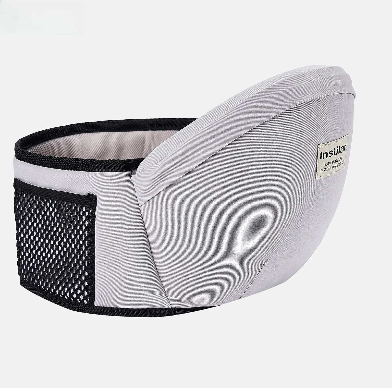 Gray Baby Hold Stool Carrier with mesh pocket for front baby seat and support